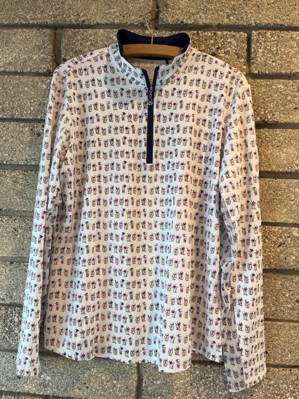 SanSoleil Womens UV 50+ Cooling Top With Fun Cocktail Print Long Sleeve L